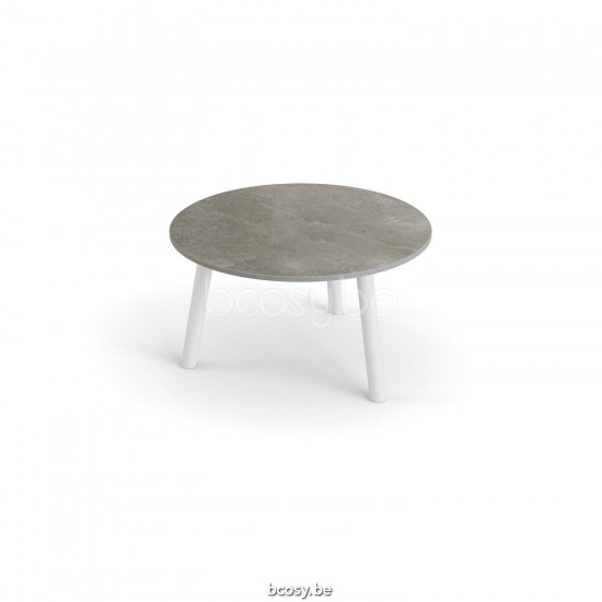 Jati Kebon Ronda Table basse de jardin Aluminium blanc mat Dessus de table Céramique Palladium grey 12mm.