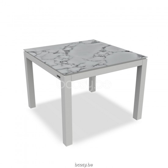 Jati Kebon Danli Table de jardin Aluminium blanc mat Dessus de table Céramique Calacatta.