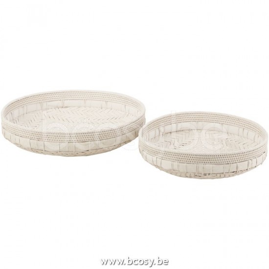 J Line Jline Set Of 2 Dishes Round Rattan White bowls round dish
