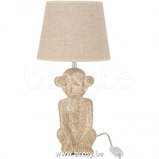 J Line Jline Lampe Affe Zement Textil Beige Beige Lampenfusse Mit Schirmen Tischlampen Tischleuchten Innenleuchten