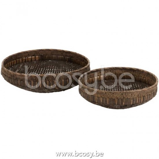 J Line Jline Set Von 2 Schalen Rund Rattan Schwarz lagerkorb lagerkoerbe