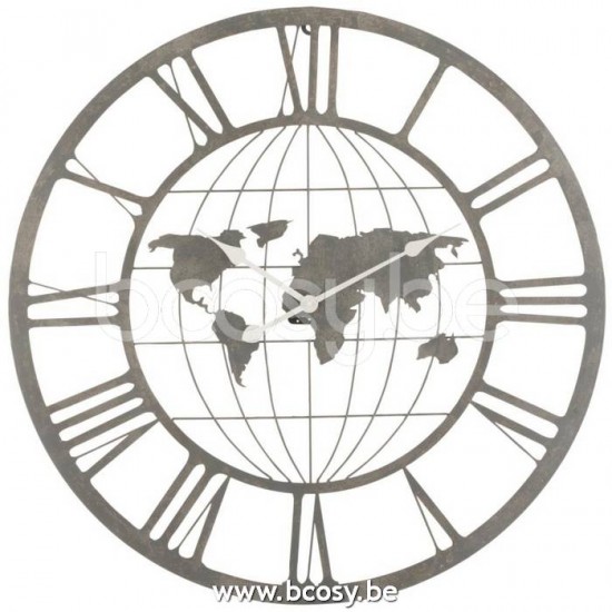 J Line Jline Clock Roman Numerals World Map Metal Grey wall clocks