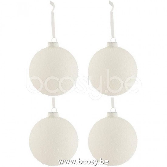 J Line Jline Jolipa 17390 Doos Van 4 Kerstballen Besneeuwd Glas Wit Large