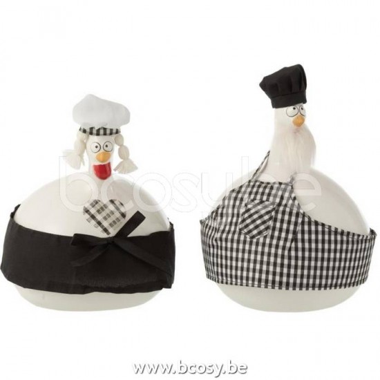 J Line Jline Chicken Chef Ceramic White Black L Assortment Of 2 chicken roosters