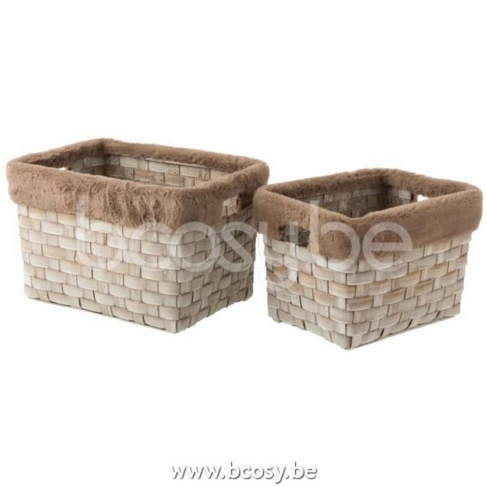 J Line Jline Set Von 2 Körben Rechteckig Kunstpelz Rattan Glatt Braun lagerkorb lagerkoerbe