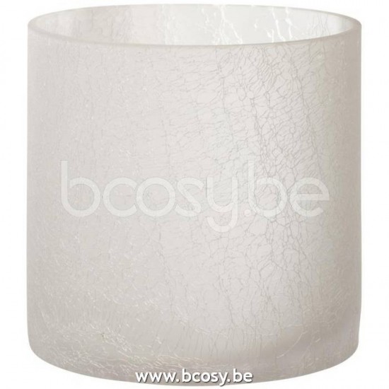 J Line Jline Windlicht Zylinder Rissig Glas Bereift Weiß Large lanternen