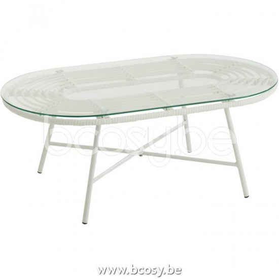 J Line Jline Table Low Oval Outdoors Met Glass White Mesa Baja Ovalada Exterior Metal Cristal Blanco