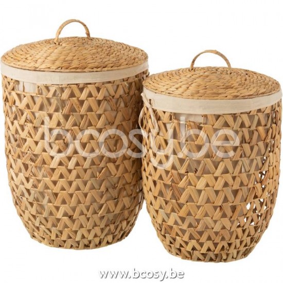 J Line Jline Set Von 2 Wäschekörben Deckel Wasserhyazinthe Naturell lagerkorb lagerkoerbe