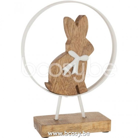 J Line Jline Jolipa 20937 Konijn Strik In Rond Mango Hout Ijzer Wit Naturel Small