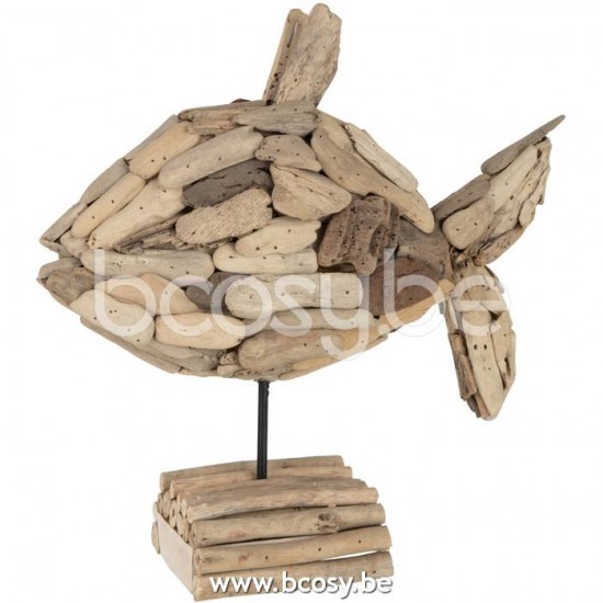 J Line Jline Jolipa 21026 Vis Op Voet Stukken Gerecycleerd Hout Naturel Small