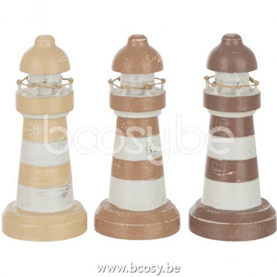 J Line Jline Jolipa 21038 Vuurtoren Alabasia Hout Bruin Wit Small Assortiment Van 3