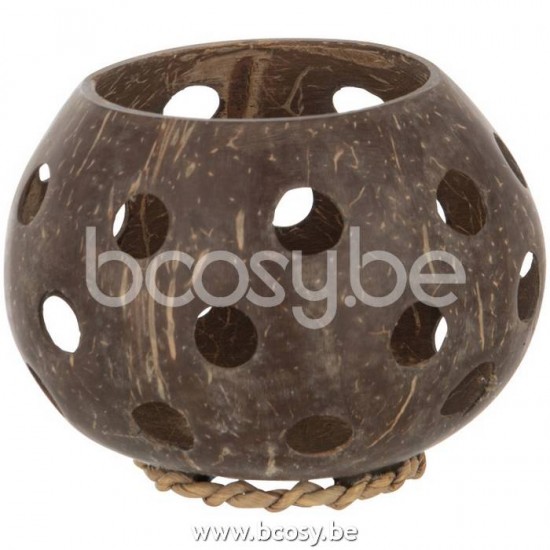 J Line Jline Jolipa 21047 Theelicht Houder Kokosnoot Gaten Bruin Small
