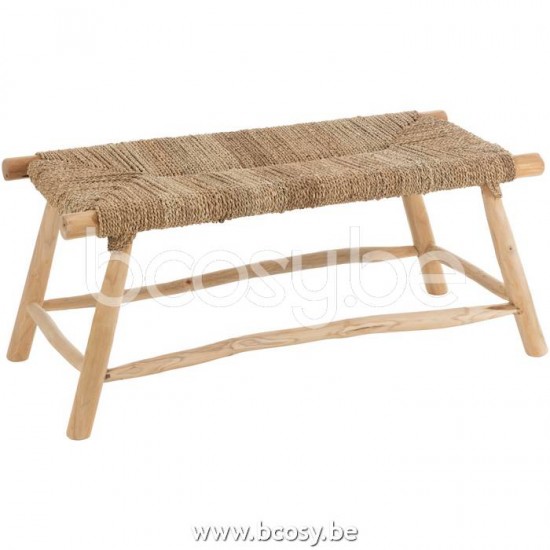 J Line 21105 Bank Timo Gras Teak Hout Naturel L100xB46xH44 cm landelijke krukjes krukken taboeretten tabouretten