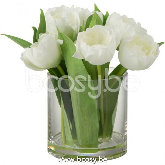 J Line Jline Jolipa 22401 Tulpen In Vaas Rond Plastiek Glas Wit Large
