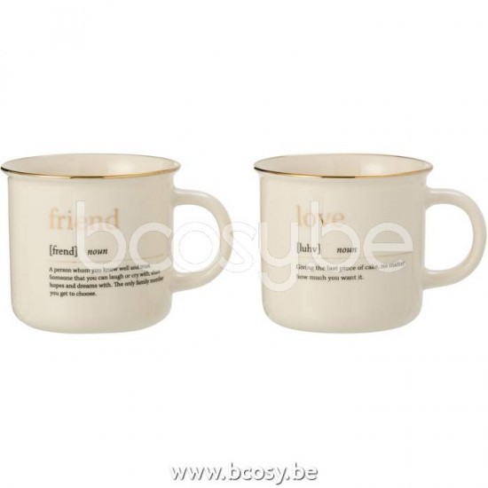 J Line Jline Jolipa 22845 Tas Boodschap Love Friend Keramiek Goud Assortiment Van 2