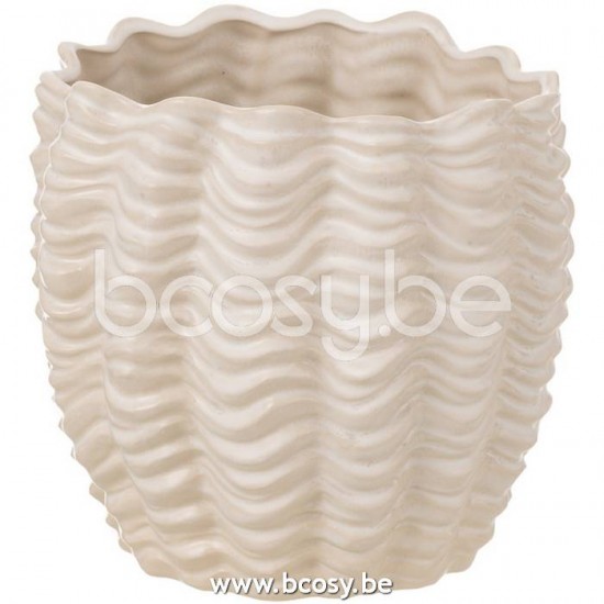J Line Jline Jolipa 23017 Bloempot Schelp Keramiek Beige Small