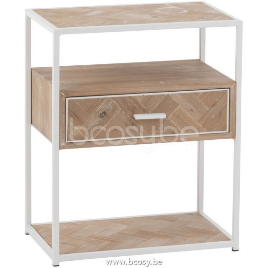 Jline Mesa Auxiliar Zigzag 1 Cajon Madera Metal Natural Blanco