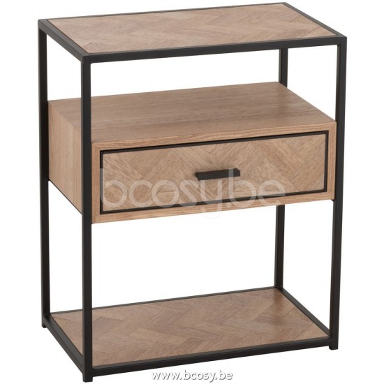 Jline Mesa Auxiliar Zigzag 1 Cajon Madera Metal Natural Negro