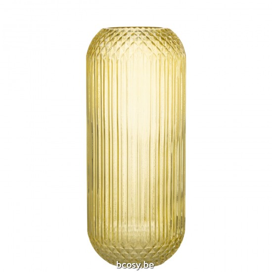 J Line Vaas Recht Geslepen Glas Geel Large L16xB16xH37 cm bloemvaas bloemenvaas siervaas bloemvazen bloemenvazen siervazen JO30250.