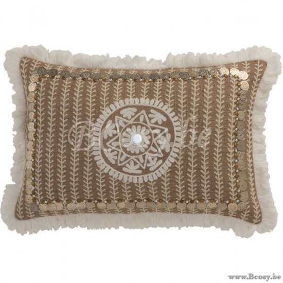 J Line Jline Cushion Rectangular Pattern With Coins Jute Natural Beige cushion