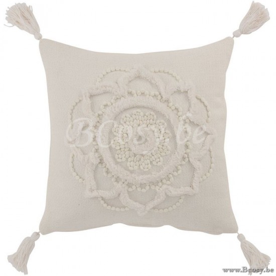 J Line Jline Cuscino Fiore Nappe Cotone Bianco Almohada Flor Borlas Algodon Blanco
