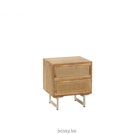 Jline Mesa De Noche Rota Madera De Mango Natural.