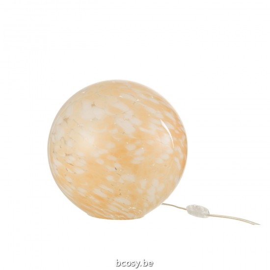 J Line Lamp Melissa Rond Glas Beige Large L29xB29xH28 cm Tafellampen Leeslichten Leeslampen Binnenverlichting JO30945.