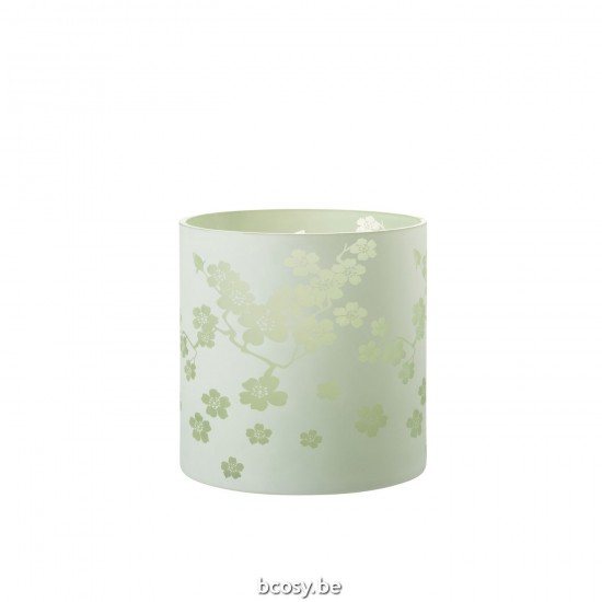 J Line Windlicht Bloemen Glas Groen Extra Large L24xB24xH24 cm T theelichten theelichthouders waxinelichten JO32349.