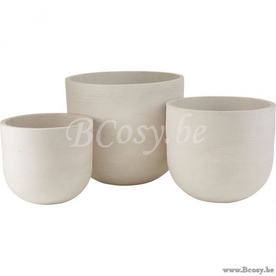 Jline Set Van 3 Bloempotten Rond Keramiek Hoog Wit.