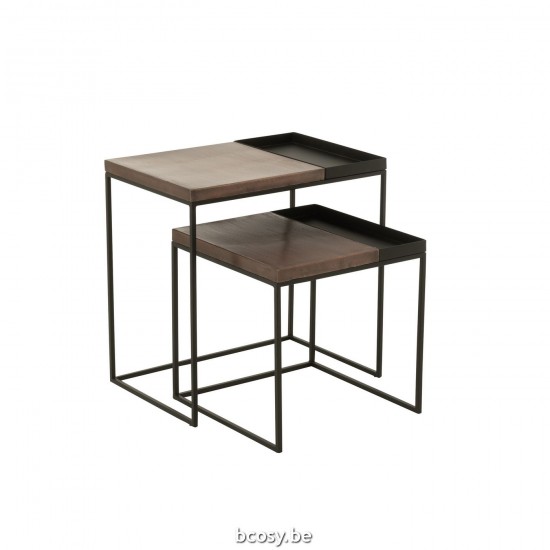 Jline Juego De 2 Mesa Auxiliar Metal Bronce Negro.