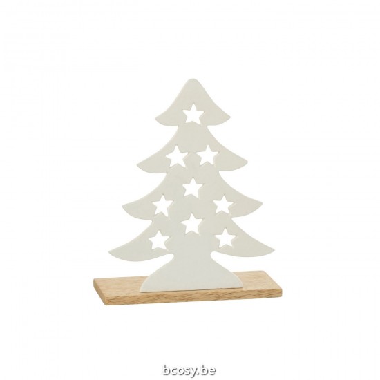 J Line Theelichthouder Kerstboom Aluminium Hout Wit Naturel Large T theelichten theelichthouders waxinelichten JO36260.