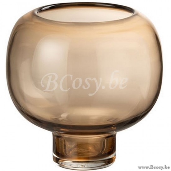 J Line Jline Vaas Op Voet Rond Glas Lichtbruin Small