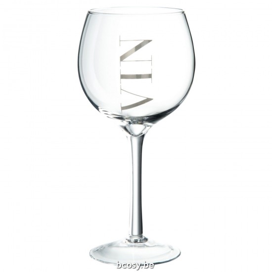 J Line Set van 6 wijnglas met zilveren opschrift vin 18h wijnglazen glas glazen voor wijn JO39639.
