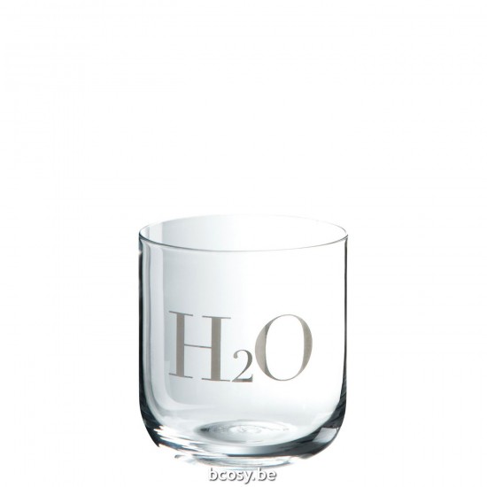 J Line waterglazen h2o j line Set van 6 waterglas glas H2O met zilveren opschrift H2O 10h waterglazen glas glazen voor water JO39641.