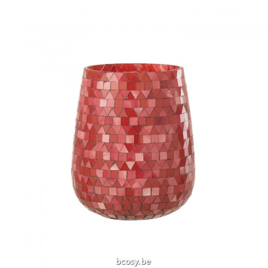 J Line Windlicht Mozaiek Driehoek Glas Rood Roze Large T theelichten theelichthouders waxinelichten JO42277.