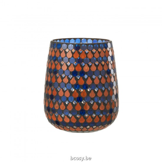 J Line Windlicht Mozaiek Druppel Glas Oranje Blauw Large windlichten JO42286.