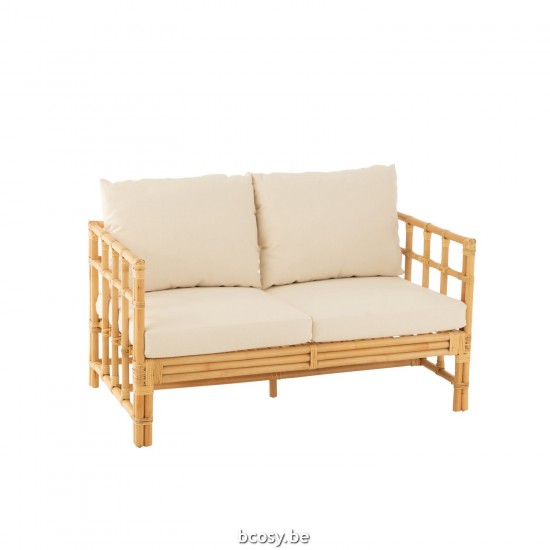 J Line Sofa Elise Kussen 2 Personen Rotan Textiel Naturel Wit zetels JO43778.