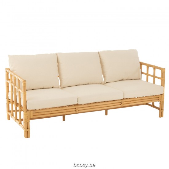 J Line Sofa Elise Cuscino 3 Persone Rattan Tessuto Naturale Bianco Sofa Elise Colchoneta 3 Personas Rattan Textil Natural Bla.
