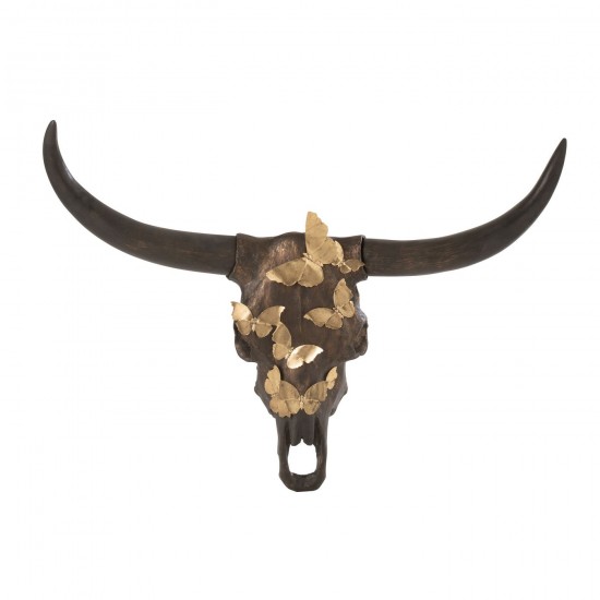 J Line Skull Ox Butterfly Resin Brown Gold Large figures.