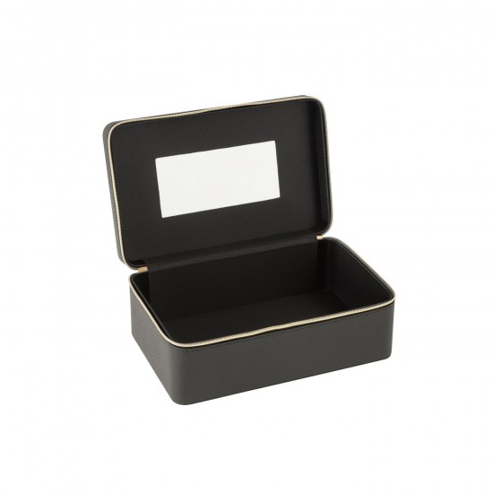 J Line Cosmetic Box Rectangle Mirror Artificial Leather Black Jewellery holder jewellery holders Jewellery box Jewellery boxes.
