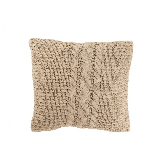 J Line Cushion Knitted Braid Cotton Washed Beige cushion.