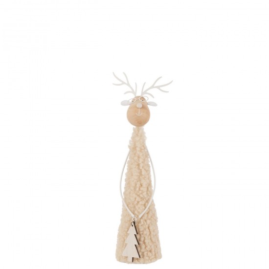Jline Rendier Deco Teddy Metaal Hout Beige Naturel Small.