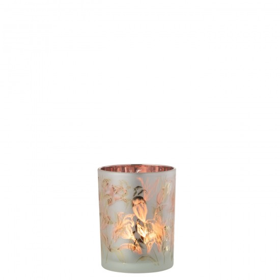 Jline Windlicht Blumen Glas Matt Weiß Rot Gold Medium t lichthalter teelichtleuchter teelichte.