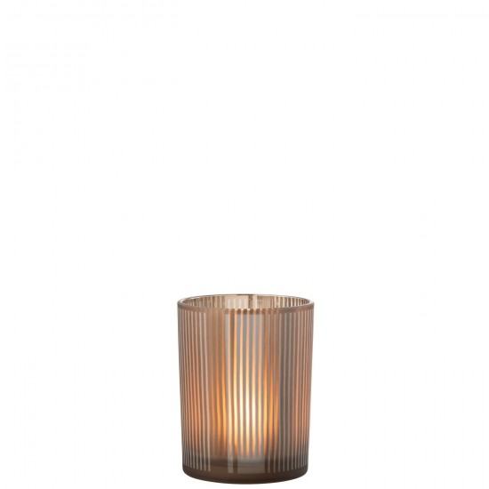 Jline Windlicht Linien Glas Matt Braun Weiß Medium t lichthalter teelichtleuchter teelichte.
