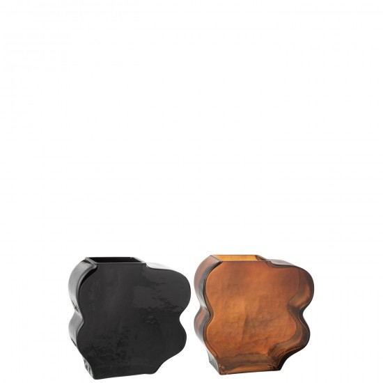 Jline Vaas Grillig Glas Camel Donker Bruin Small Assortiment Van 2.