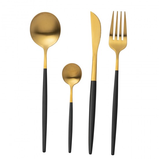 J Line Box Cutlery A 24 Pieces Stainless Steel Matt Gold Black cutlery.