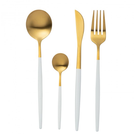 J Line Box Cutlery A 24 Pieces Stainless Steel Matt Gold White cutlery.