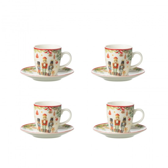J Line Scatola 4 Tazze Da Cafe Piattini Schiaccianoci Ceramica Bianco Caja 4 Taza Cafe Platillo Cascanueces Ceramica Blanco.