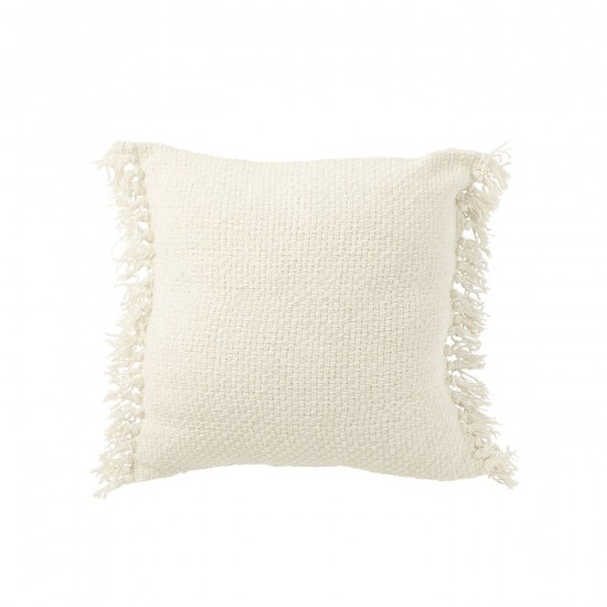 J Line Cushion Woven Fringes Viscose Cotton White cushion.