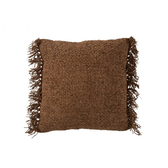 J Line Cushion Woven Fringes Viscose Coton Dark Brown cushion.